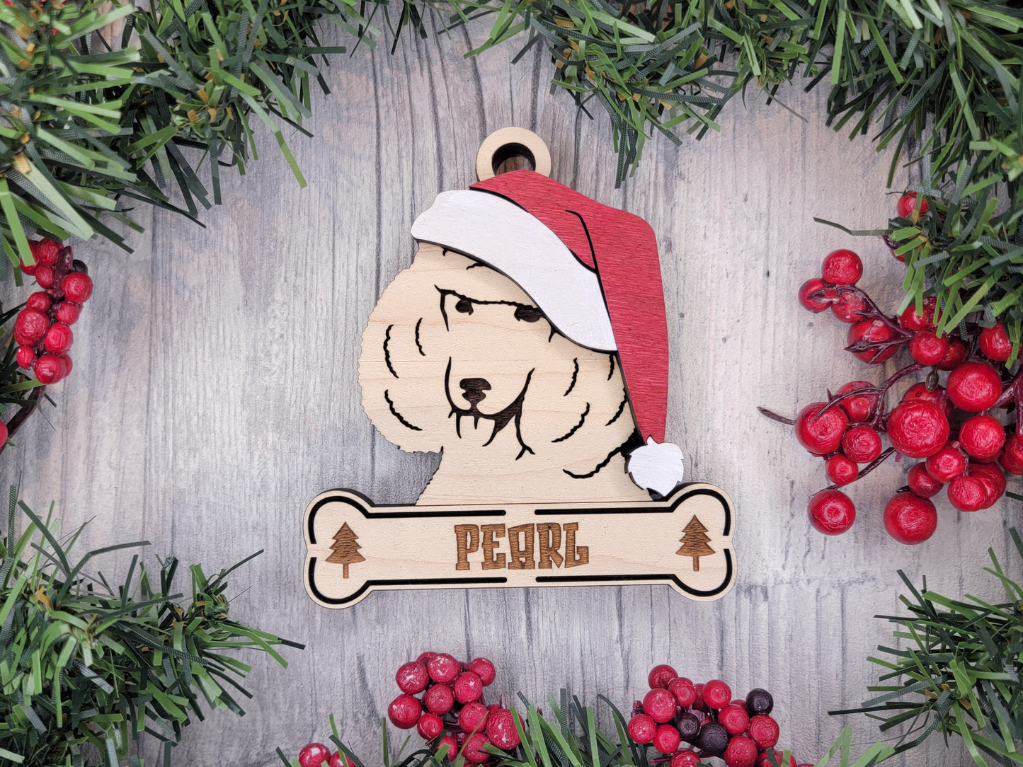 Poodle Santa Hat Dog Ornament