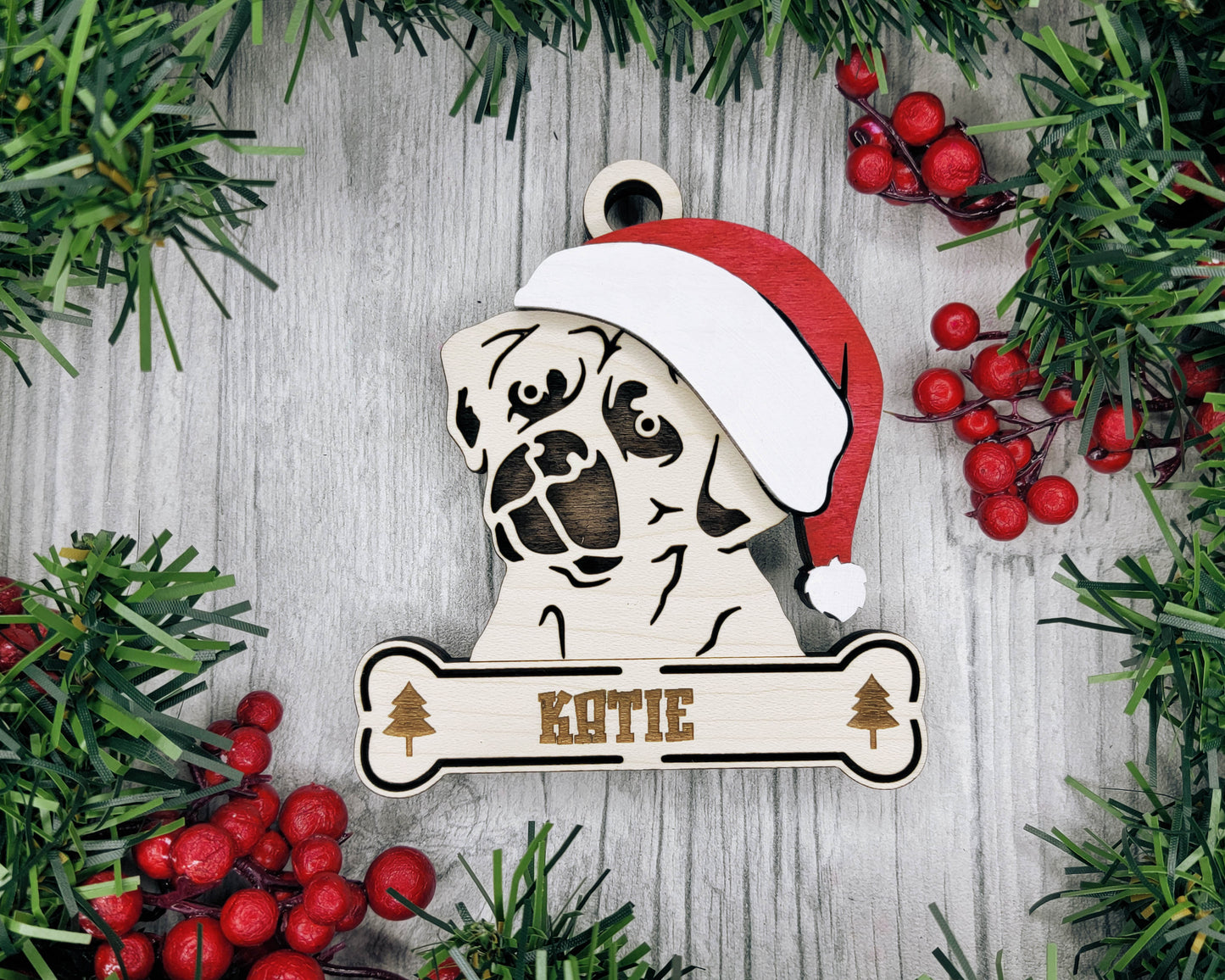 Puggle Santa Hat Dog Ornament