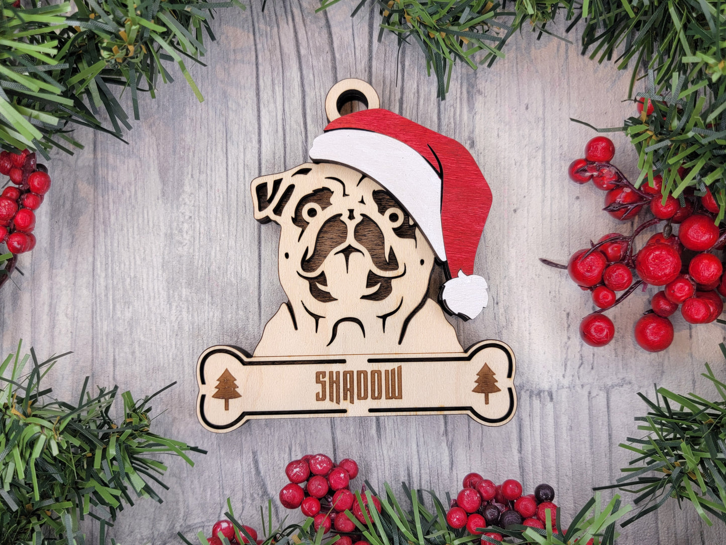 Pug Santa Hat Dog Ornament