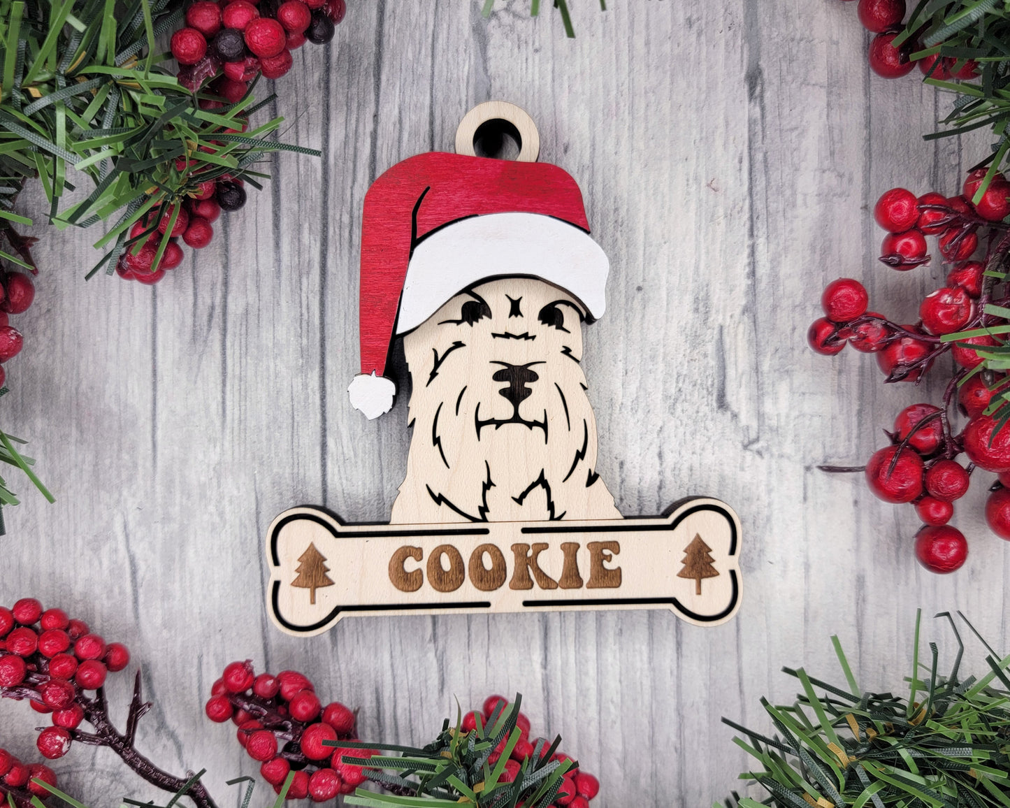 Schnauzer Santa Hat Dog Ornament