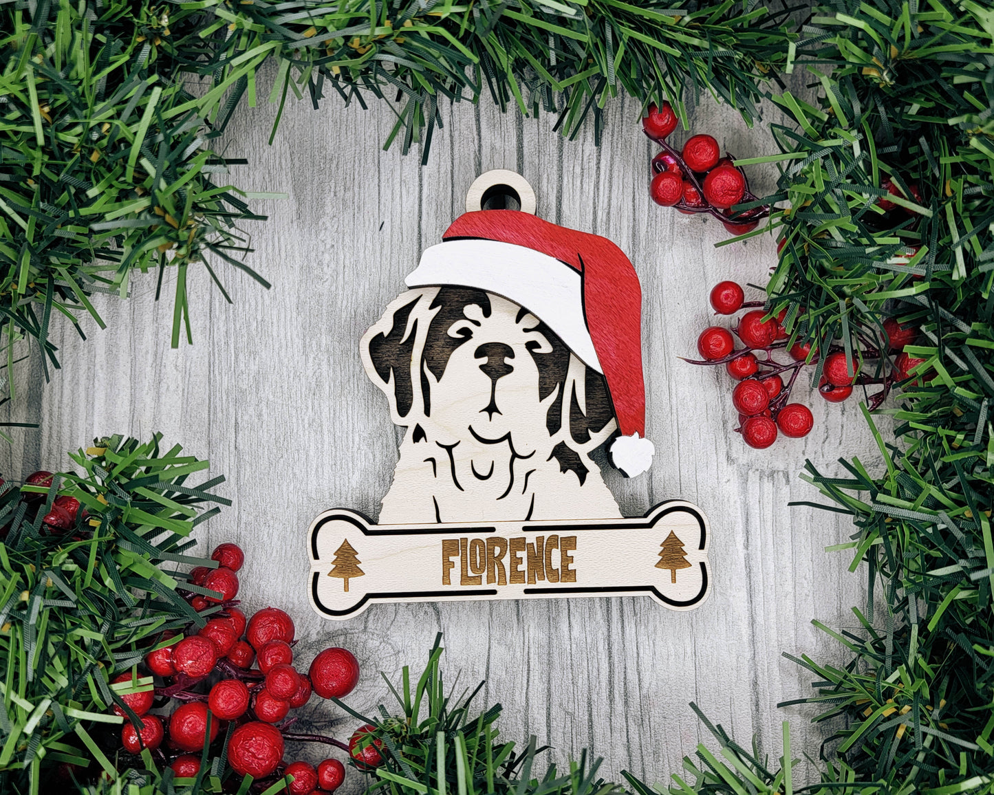 St. Bernard Santa Hat Dog Ornament