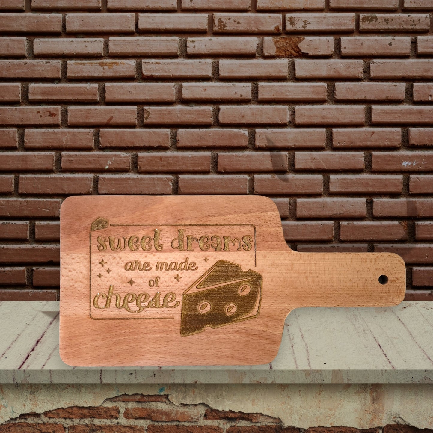 Paddle Handle Small Serving Board - "Sweet Dreams are Made of Cheese"