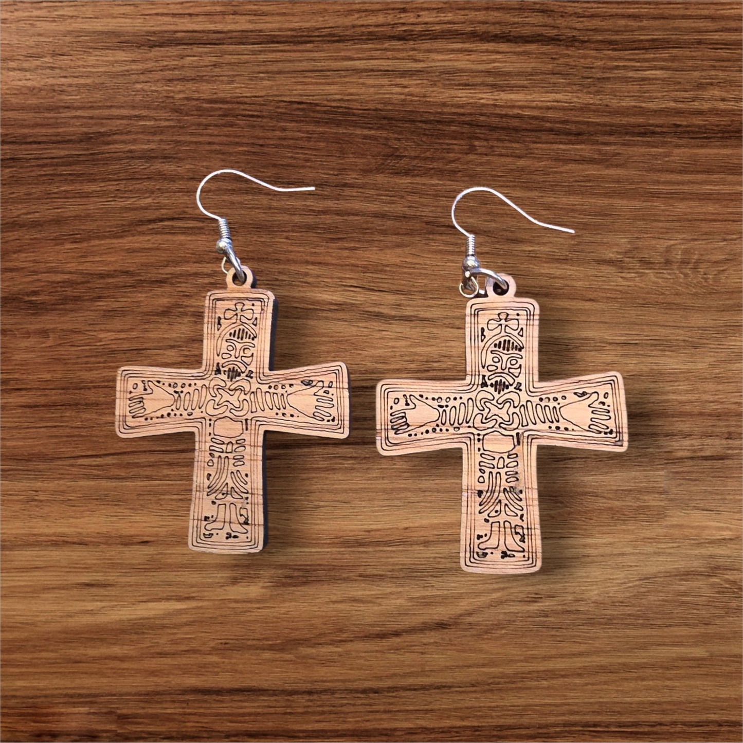 Viking Cross Birch Laser Cut Earrings