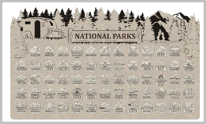Vintage Tow Camper Theme - National Park Tracker with Tokens