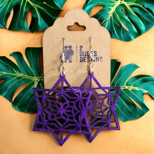 Six Pointed Star Purple Boho Dangle Earrings
