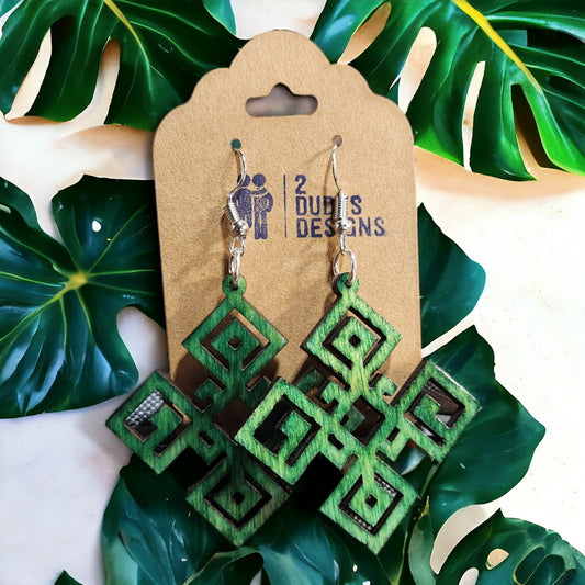 Diamond Green Boho Dangle Earrings