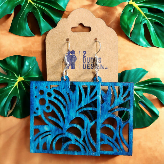 Square Blue Boho Dangle Earrings