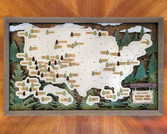 National Park Travel Map (with Pine Tree Inserts)