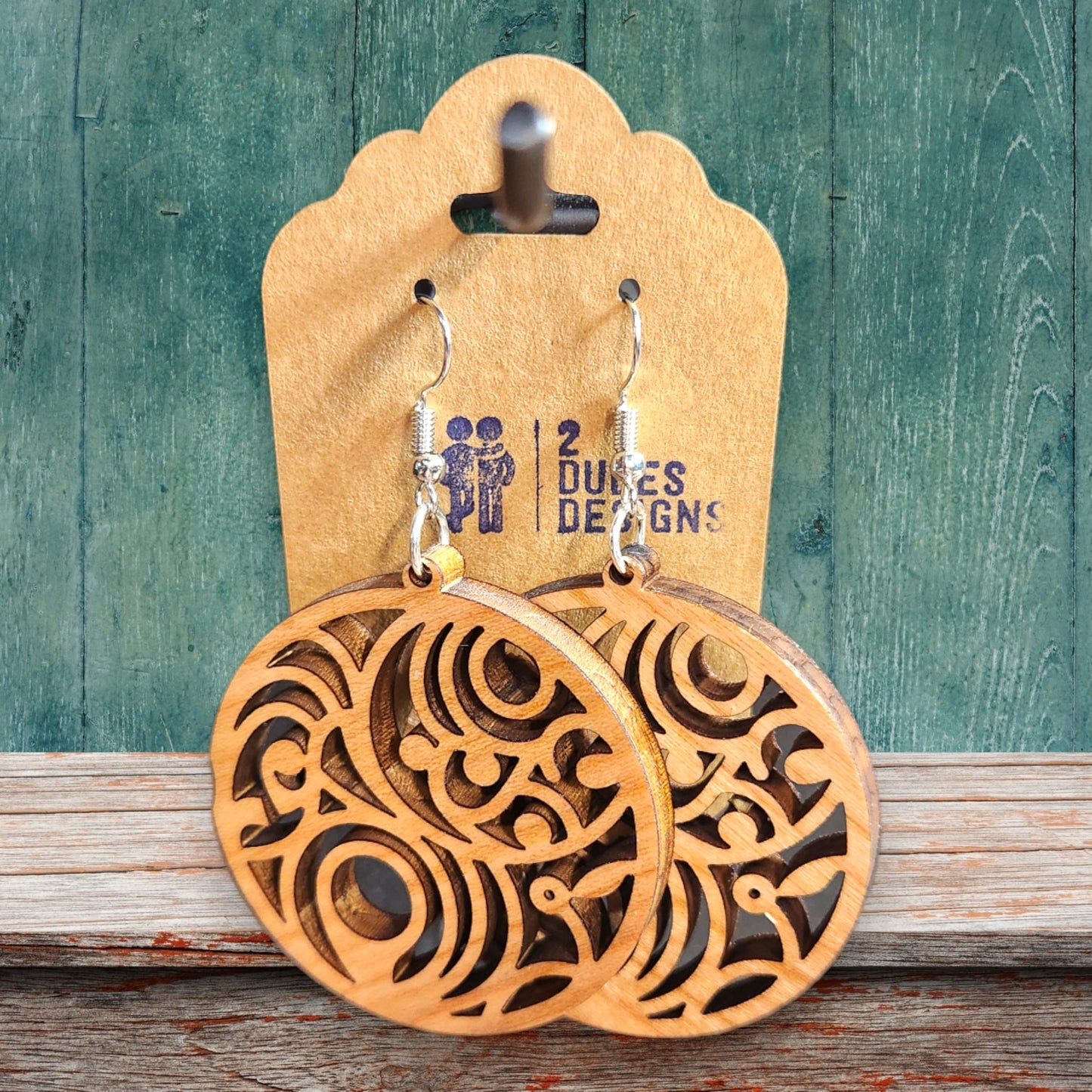 Round Cherry Wood Earrings