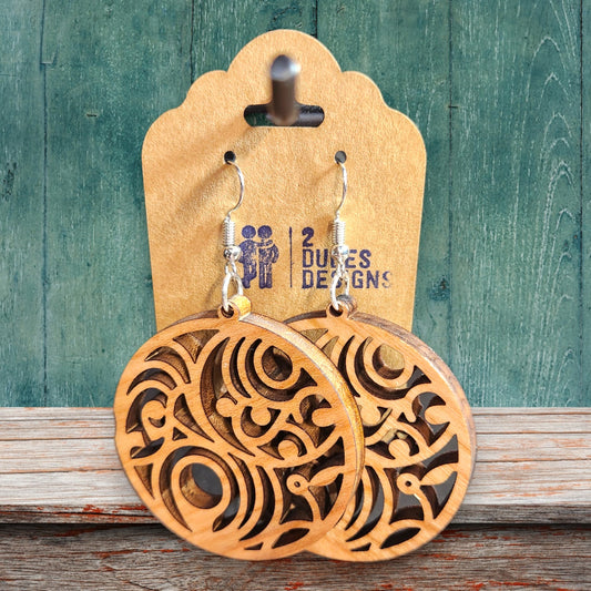 Round Cherry Wood Earrings
