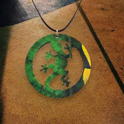 Gecko Patterned Necklace, Black Rope, Silver Clasp