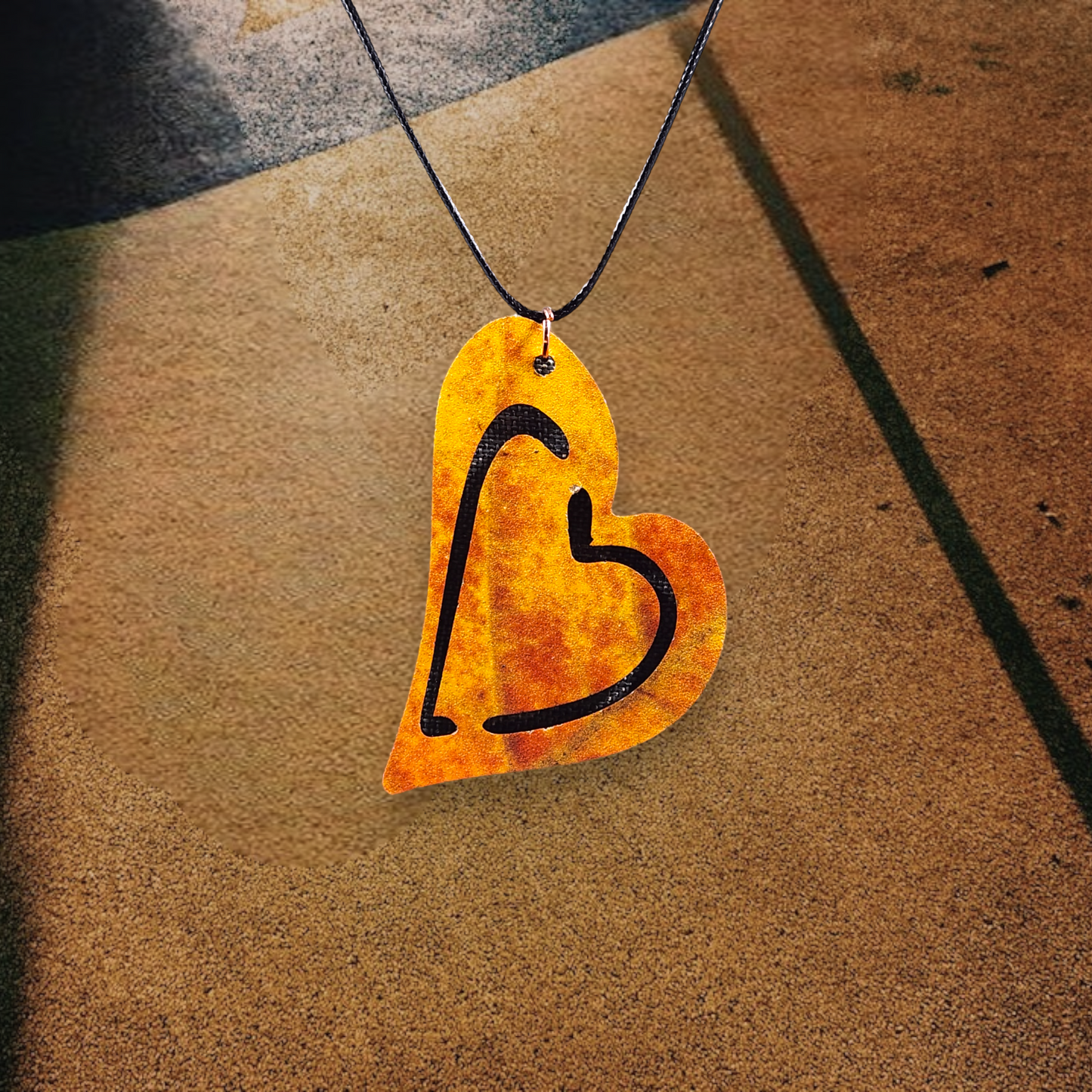 Heart Patterned Necklace, Black Rope, Silver Clasp