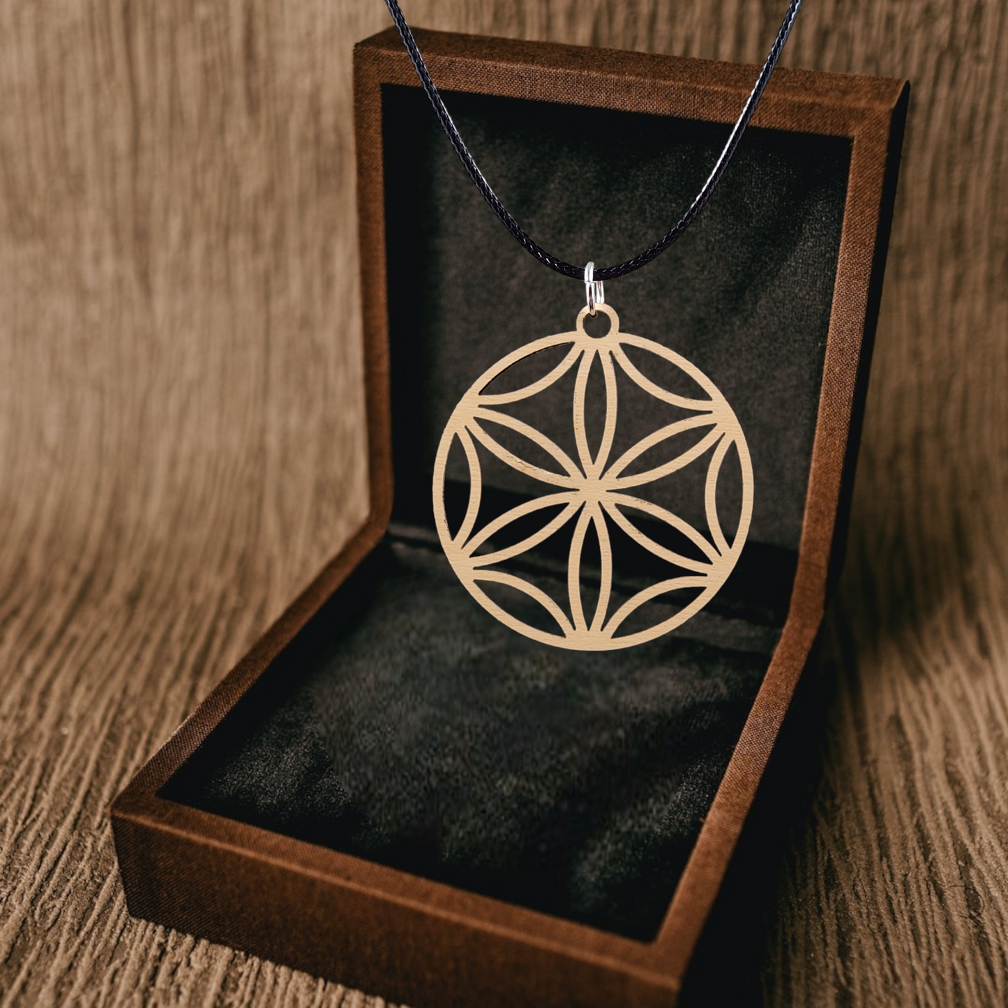 Eco-Birch, Circular Necklace, Black Cord, Silver Clasp