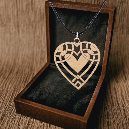 Eco-Birch Heart Necklace, Black Rope, Silver Clasp