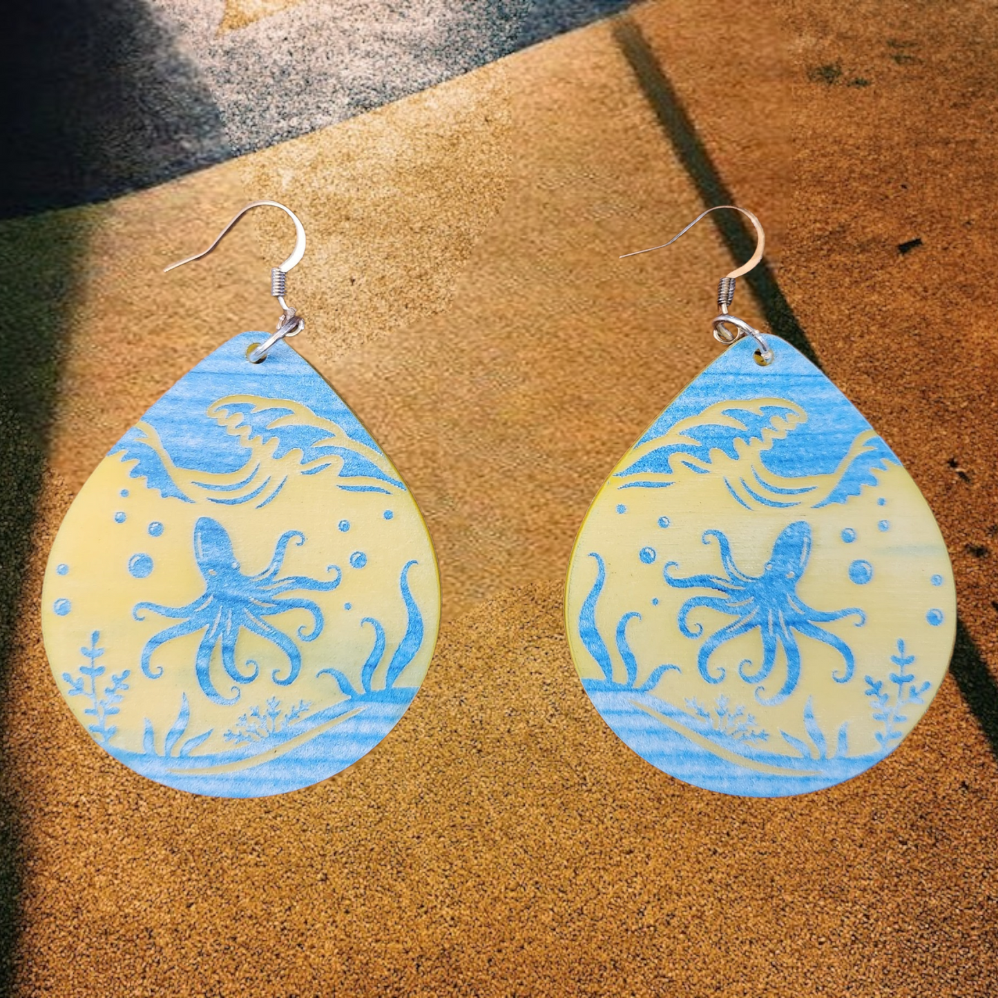 Blue and Yellow Acrylic Octopus Dangle Earrings