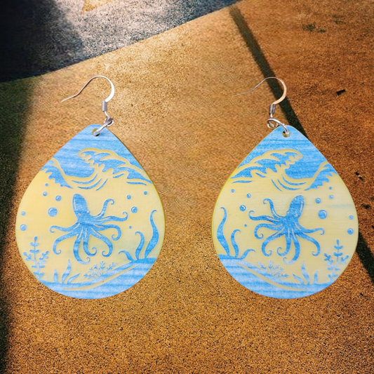 Blue and Yellow Acrylic Octopus Dangle Earrings