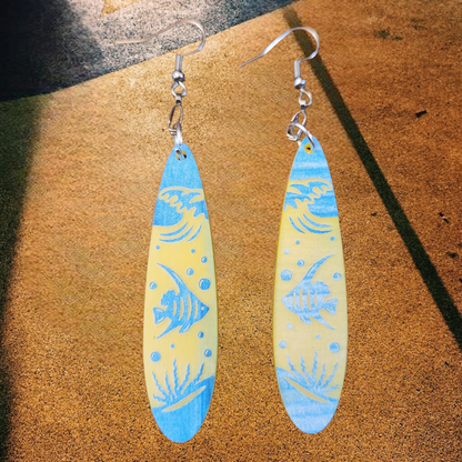 Blue and Yellow Acrylic Angel Fish Dangle Earrings