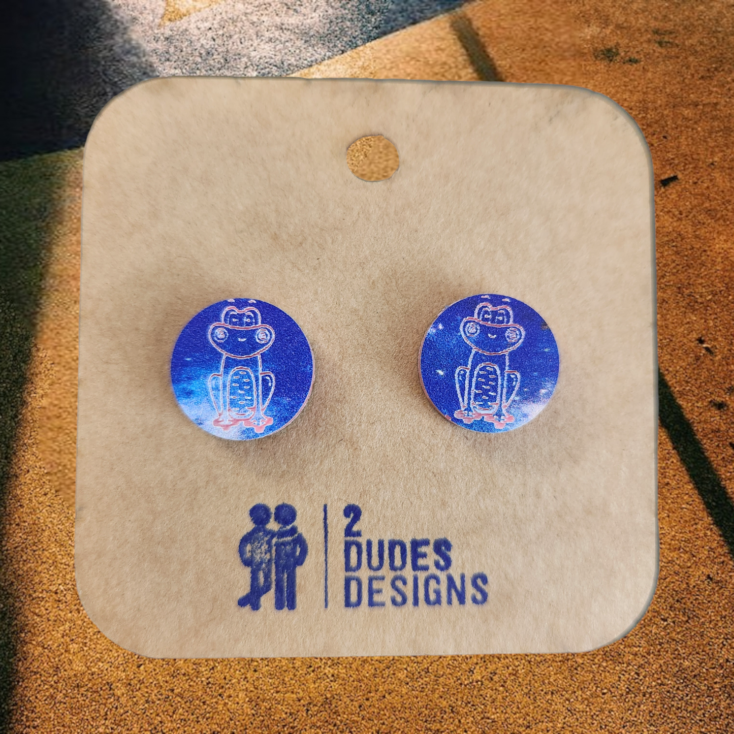 Pink and Blue Frog Stud Earrings