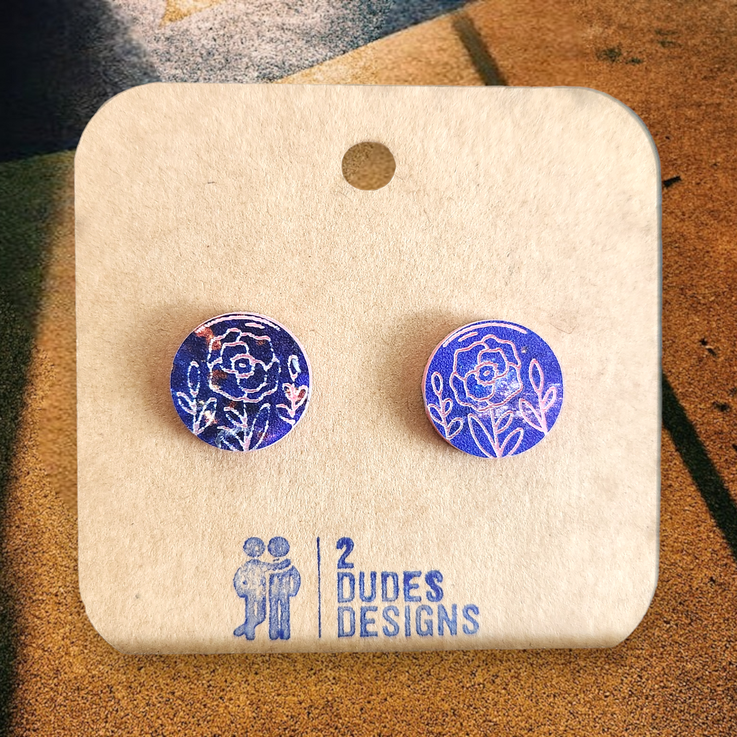 Pink and Blue Stud Earrings