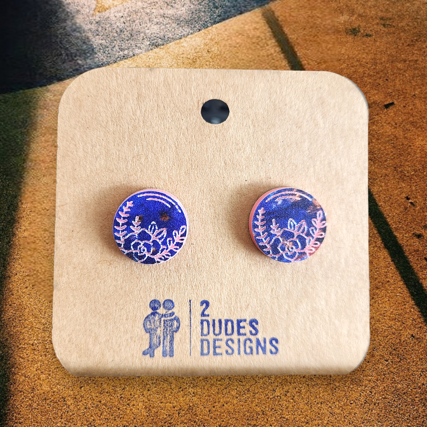 Pink and Blue Flower Stud Earrings