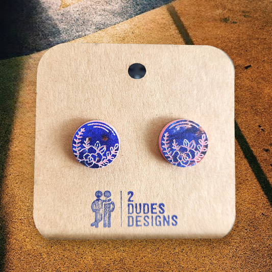 Pink and Blue Flower Stud Earrings