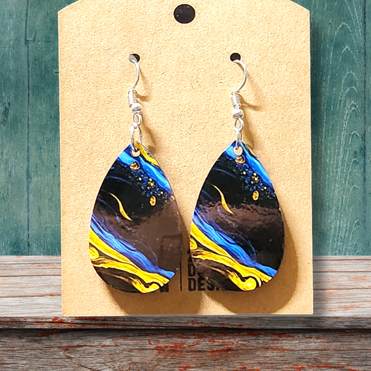 Blue and Yellow Graphical Dangle Earrings