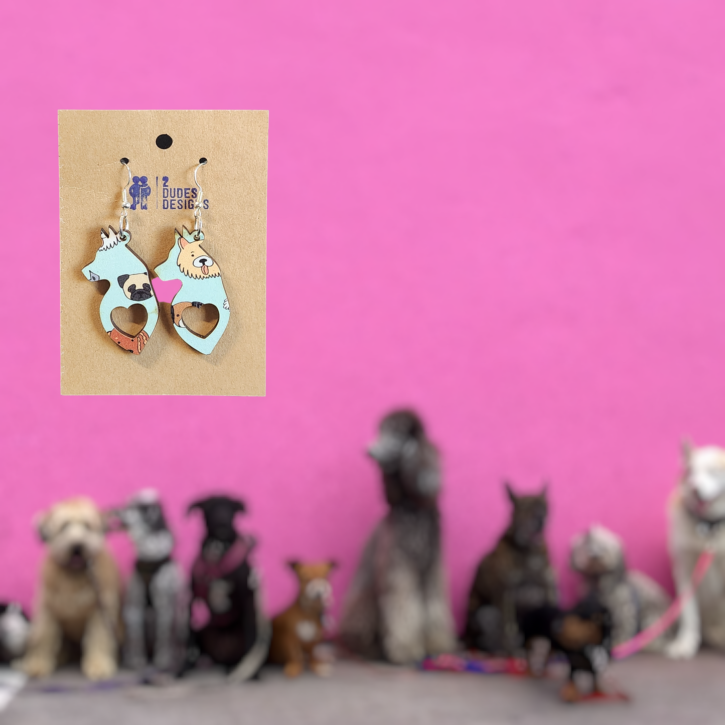 Dog Pattern MDF Dog Head Dangle Earrings