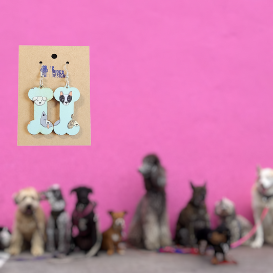 Dog Pattern MDF Dog Bone Dangle Earrings