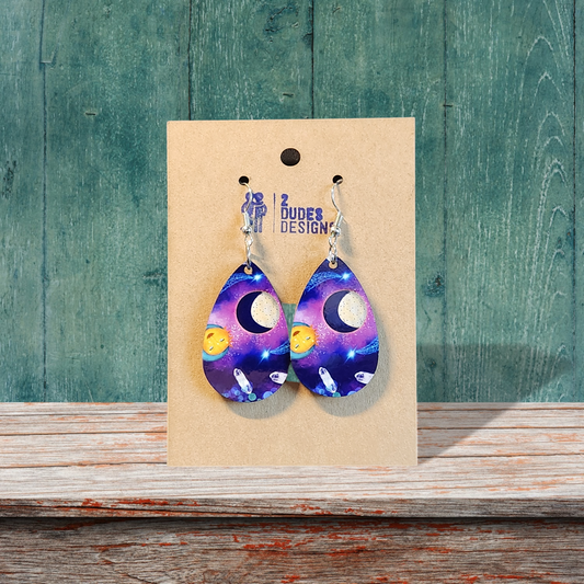 Sun and Moon Boho Sublimated Teardrop Earrings