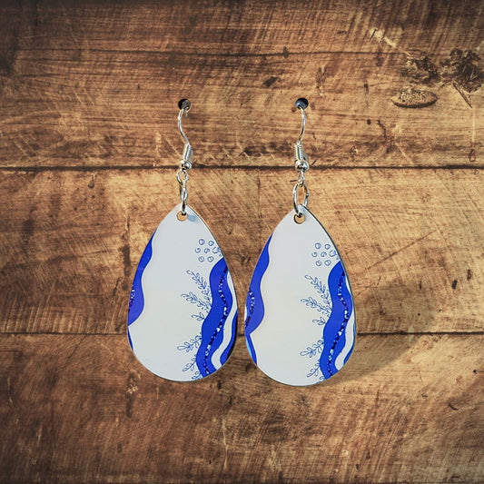 Blue and White Graphical Dangle Earrings