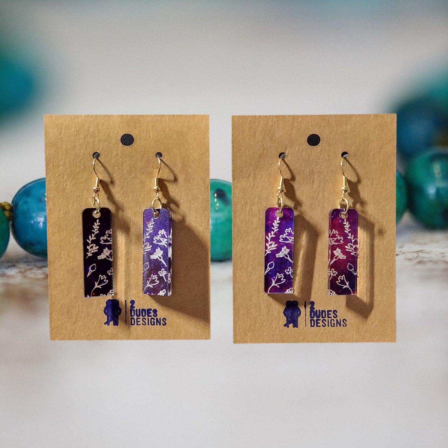 Multi-Color Etched Acrylic Short Bar Dangle Earrings