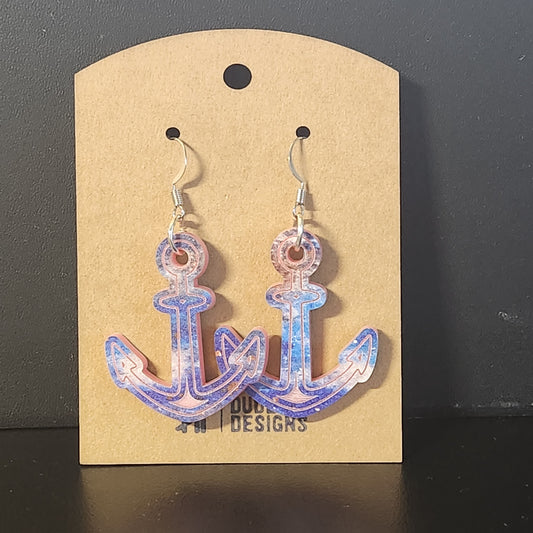 Blue and Pink Anchor Dangle Earrings