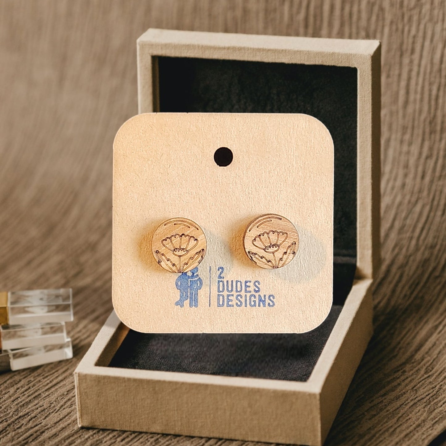 Birch Wood Flower Etched Stud Earrings