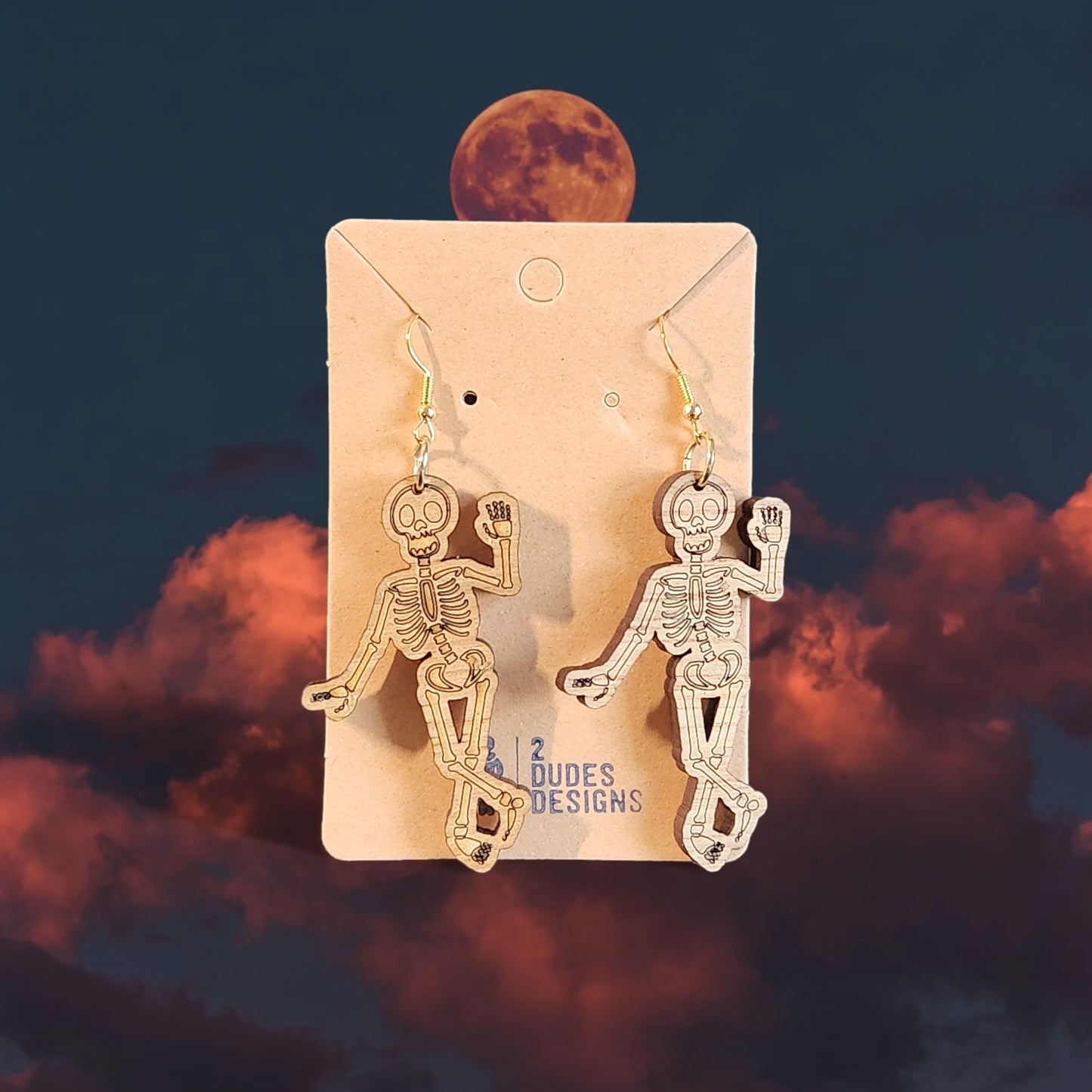 Skeleton Dangle Earrings, Made of Birch Wood
