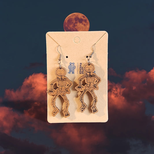 Skeleton Dangle Earrings, Made of Birch Wood