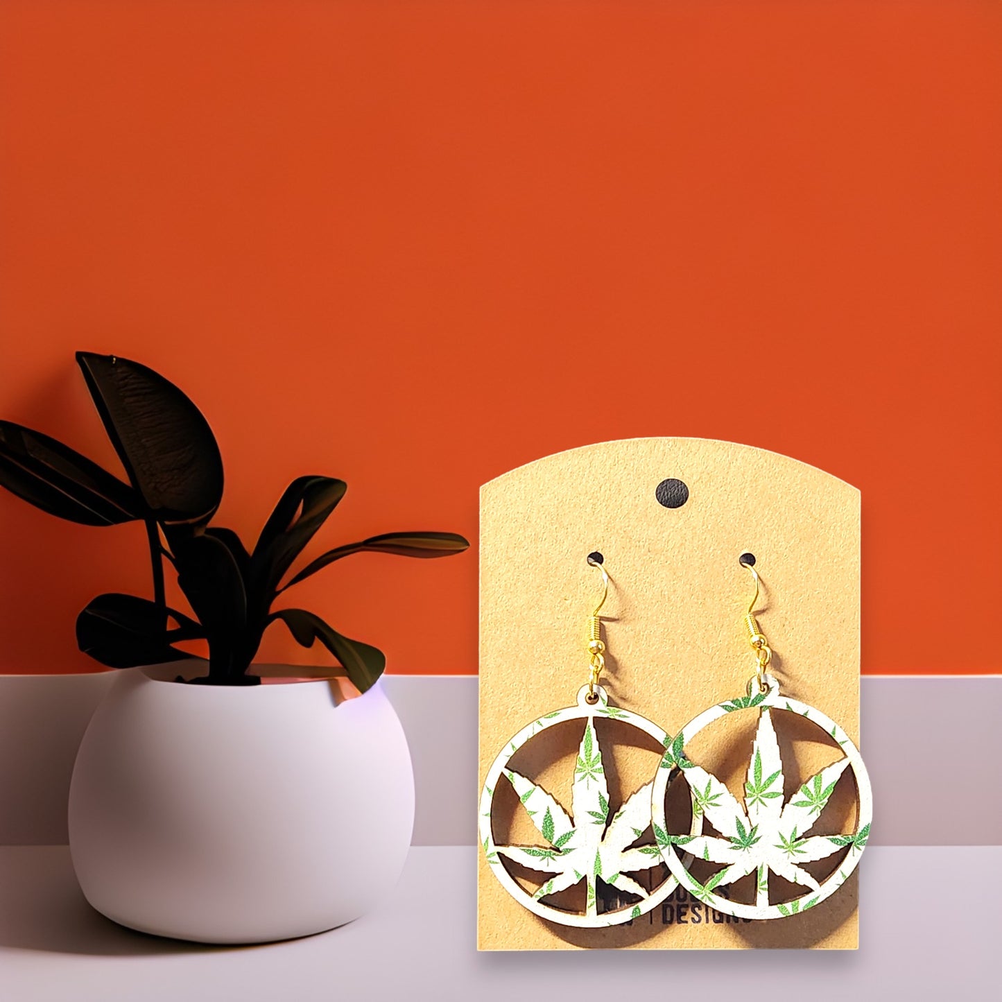 Round Marijuana 4/20 Patterned Dangle Earrings