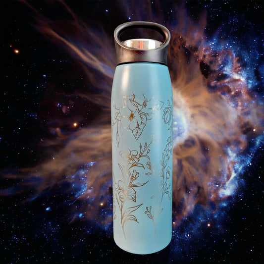 Floral Light Blue 20 Oz Stainless Steel Engraved Tumbler