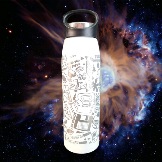 90's White and Silver 20 Oz Stainless Steel Engraved Tumbler