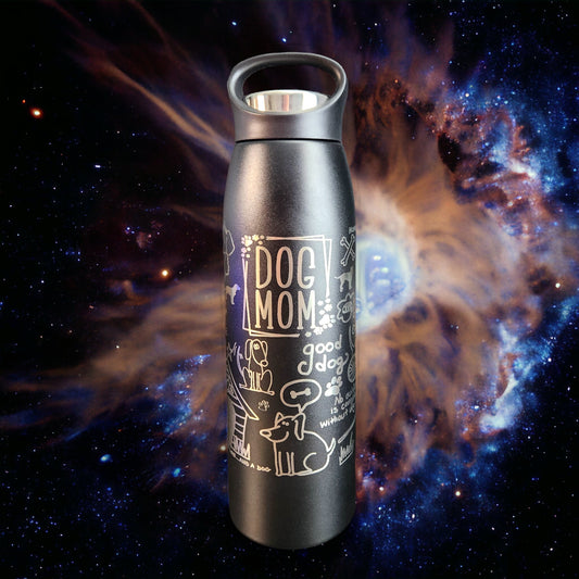 Dog Mom Black and Silver 20 Oz Stainless Steel Engraved Tumbler