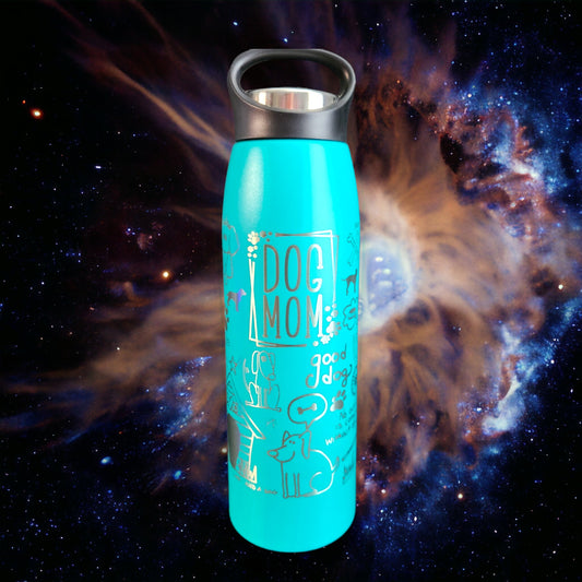 Dog Mom Turquoise and Silver 20 Oz Stainless Steel Engraved Tumbler