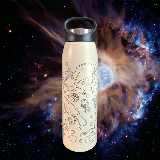 Ocean Life Off White and Silver 20 Oz Stainless Steel Engraved Tumbler