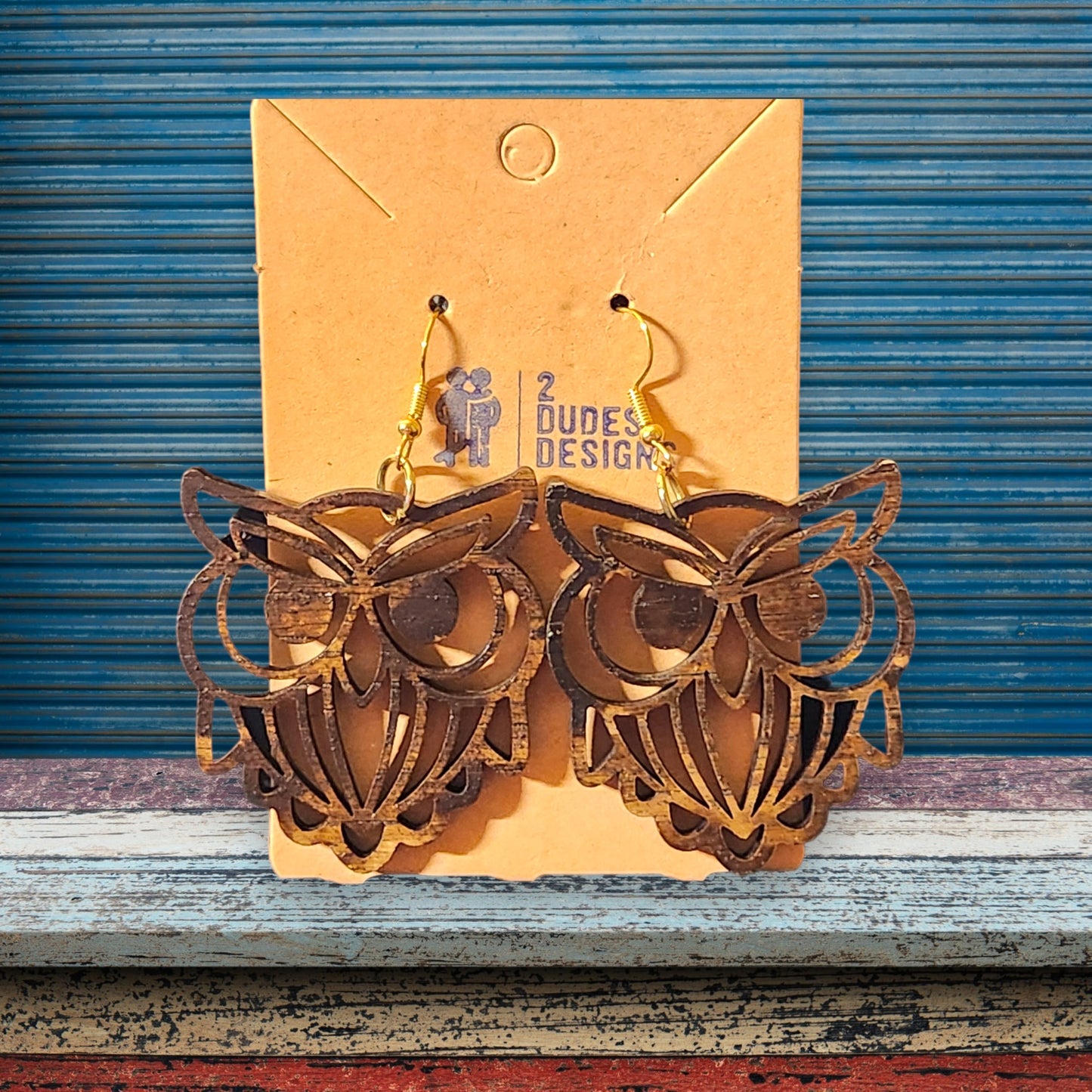 Owl Espresso-Stained Birch Laser Cut Earrings