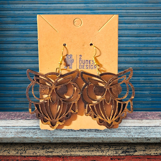 Owl Espresso-Stained Birch Laser Cut Earrings