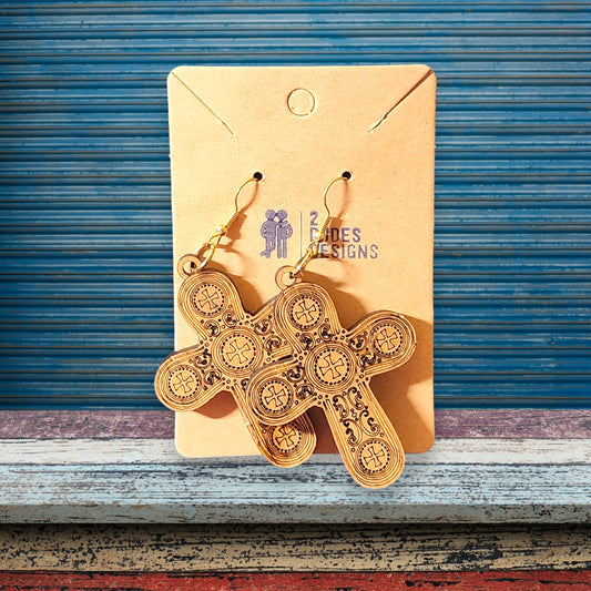 Orthodox Cross Birch Laser Cut Earrings