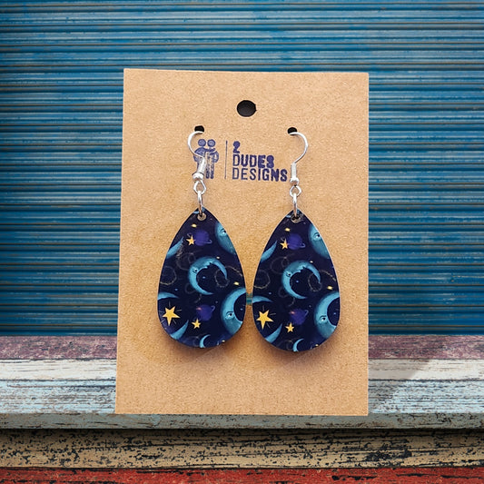 Zodiac Quarter Moon Sublimated Teardrop Earrings