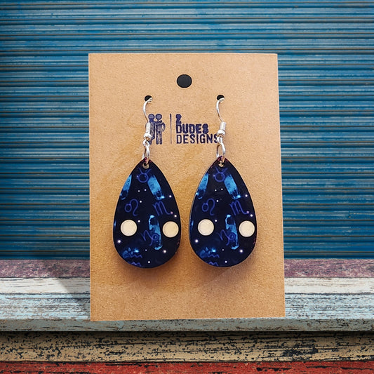 Zodiac Moon Sublimated Teardrop Earrings