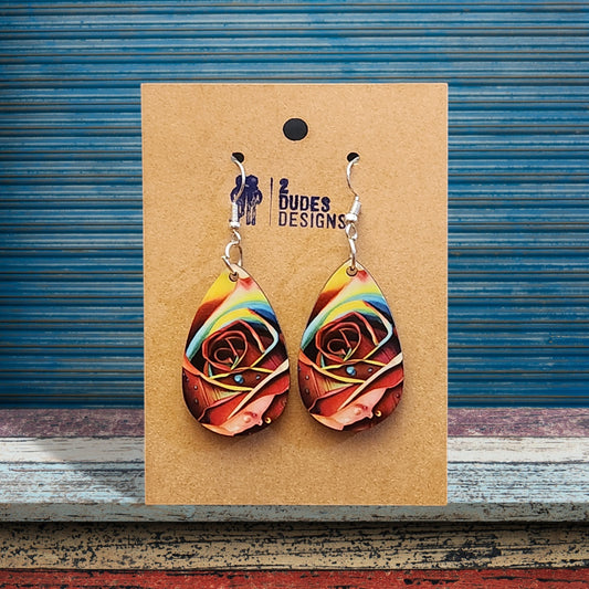 Full Rose Graphical Teardrop Earrings