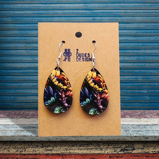 Sunflower Graphical Teardrop Earrings