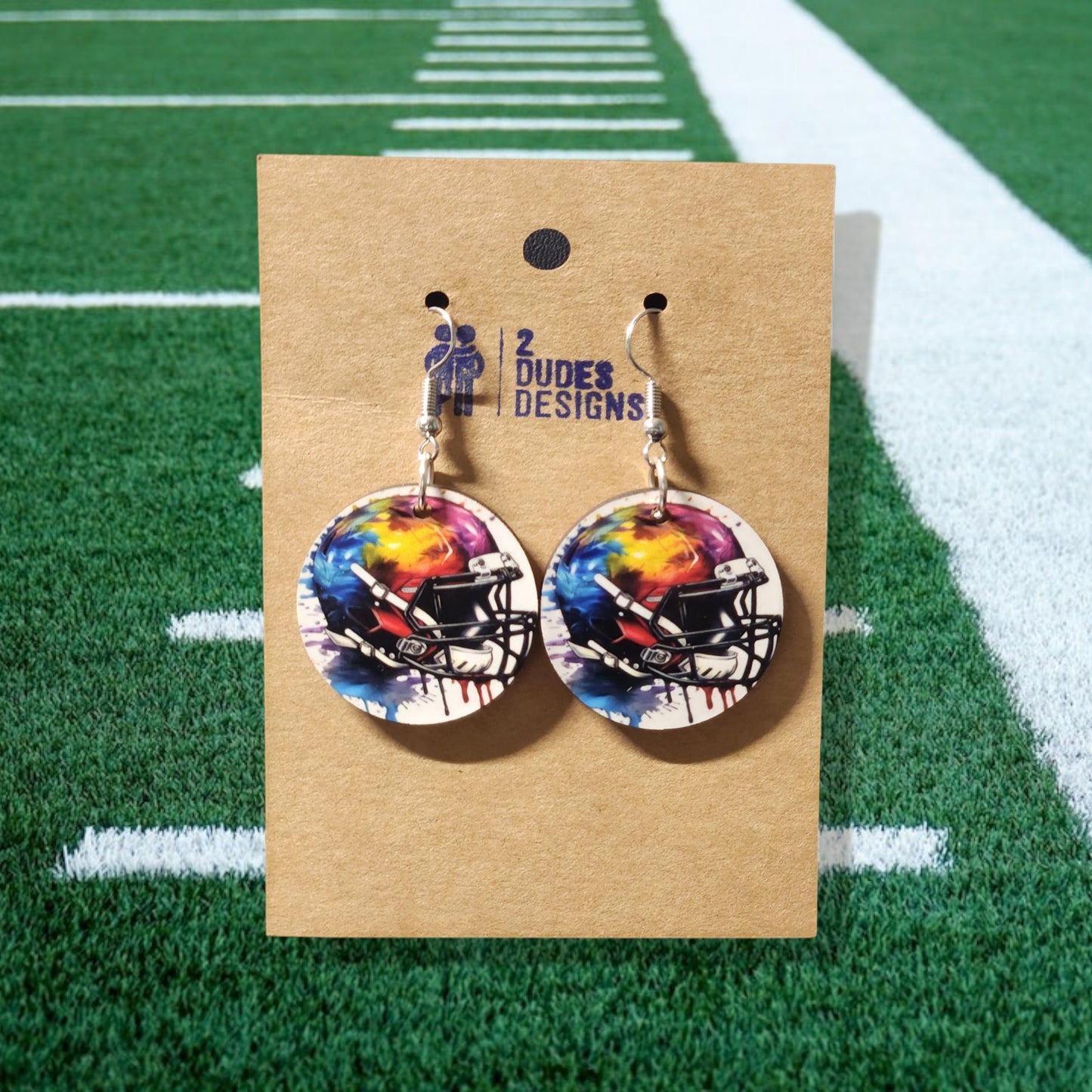 Football Helmet Round Dangle Earrings