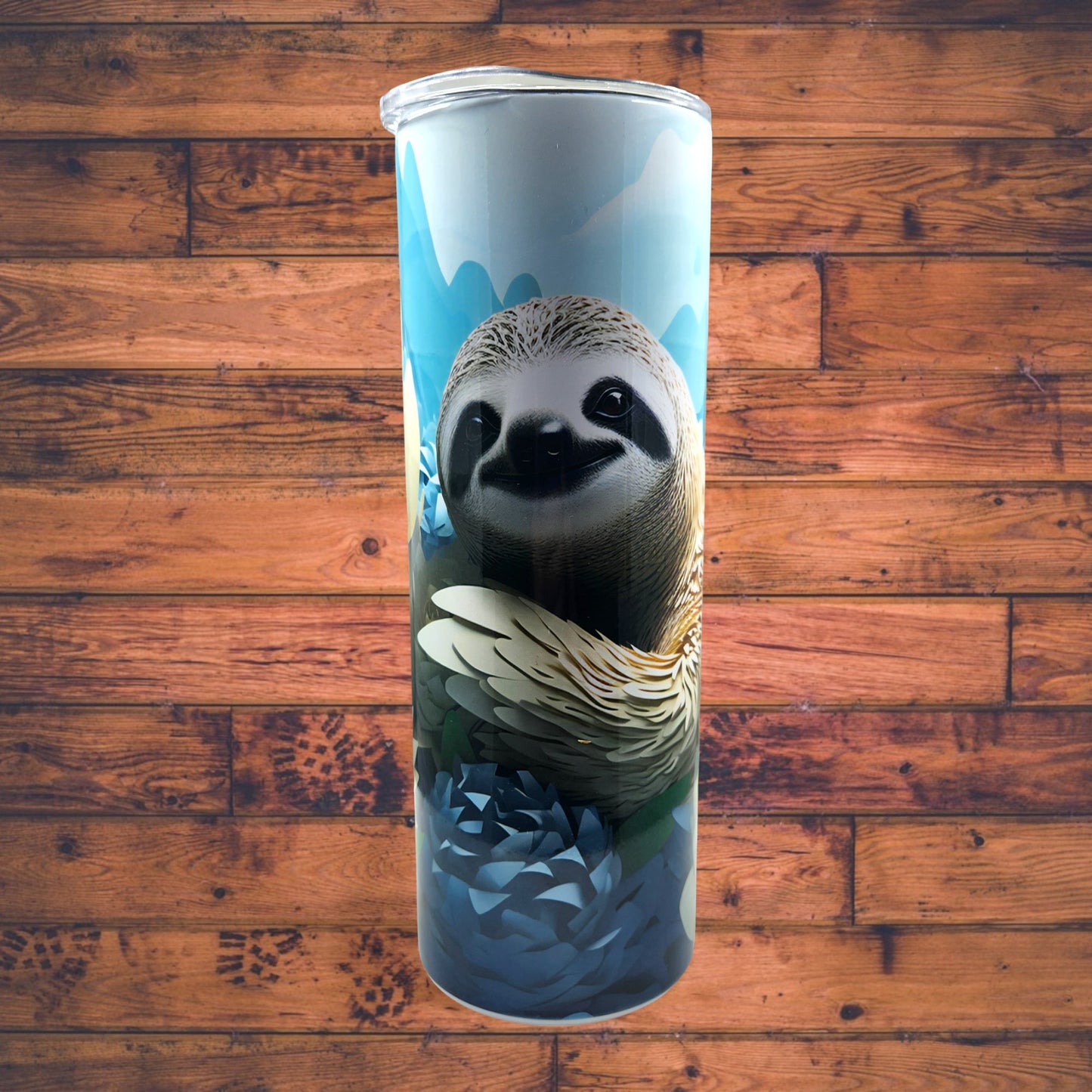 Blue Sloth Among White Flowers, 20 Oz. Stainless-Steel Hot/Cold Tumbler